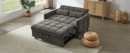 52.8" Loveseat Sofa Pull-out Sofa Bed Tufted Sleeper Sofa with an Adjustable Backrest, Three USB Ports and Two Lumbar Pillows for Living Room, Grey