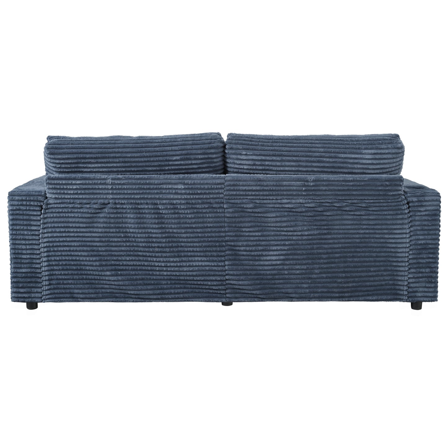 86.5" Oversized Loveseat Chaise Lounge Sectional Sofa Bed Corduroy Sleeper Sofa with Two USB Ports , Two Cup Holders and Two Throw Pillows for Living Room and Bedroom, Blue