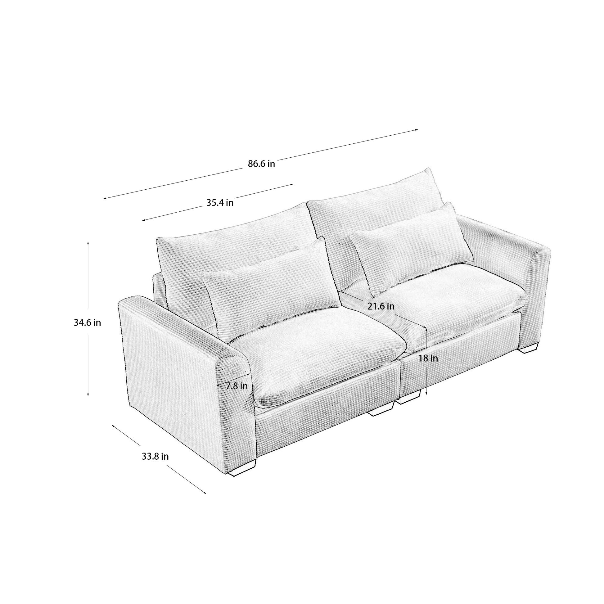 Beige Corduroy Sofa Couch, Modular Couch with Storage Ottoman, Couch Deep Seat Couches for Modern Living Room/Apartment/Office