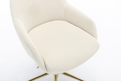 046-Mesh Fabric Home Office 360°Swivel Chair Adjustable Height With Gold Metal Base,Beige