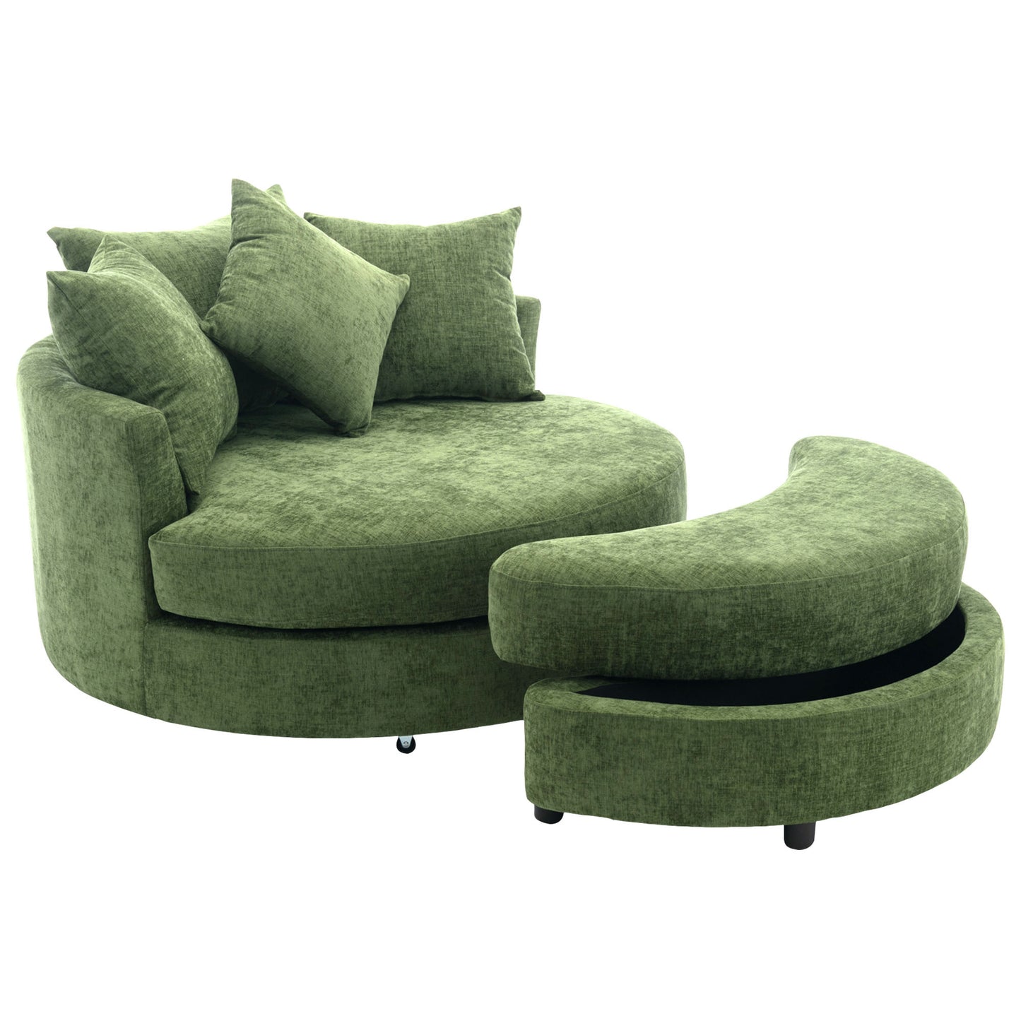 Orisfur. 360° Swivel Accent Barrel Chair with Storage Ottoman & 4 Pillows, Modern Chenille Leisure Chair Round Accent for Living Room, Green