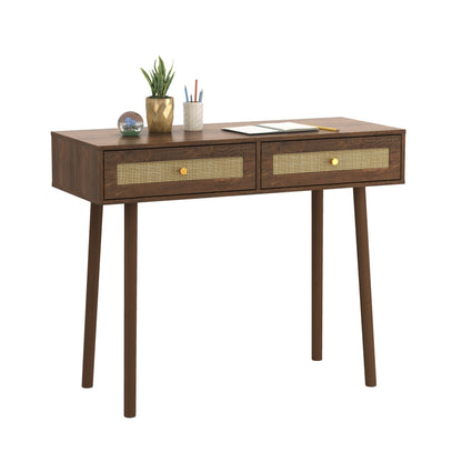 Bohemian Table, 2 Natural Rattan drawers in Walnut