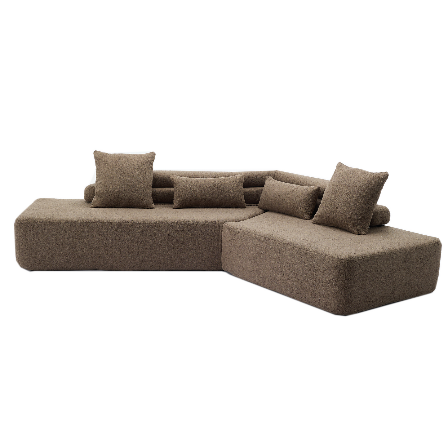 [NEW ARRIVED] [VIDEO PROVIDED] 128"Minimalist Cloud Sectional Couch ,Modern Couches ,4-Seater ,No Assembly,Two modular sofa,Boucle Teddy Fabric, upholstered , anti-wrinkle fabric,Brown