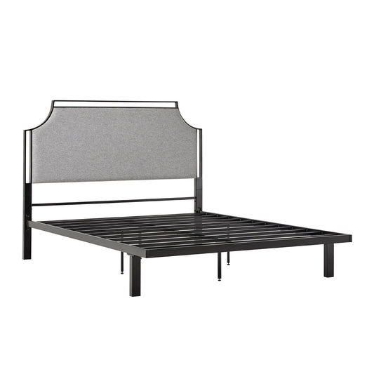 Traditional Upholstered Metal Queen Bedframe – Grey