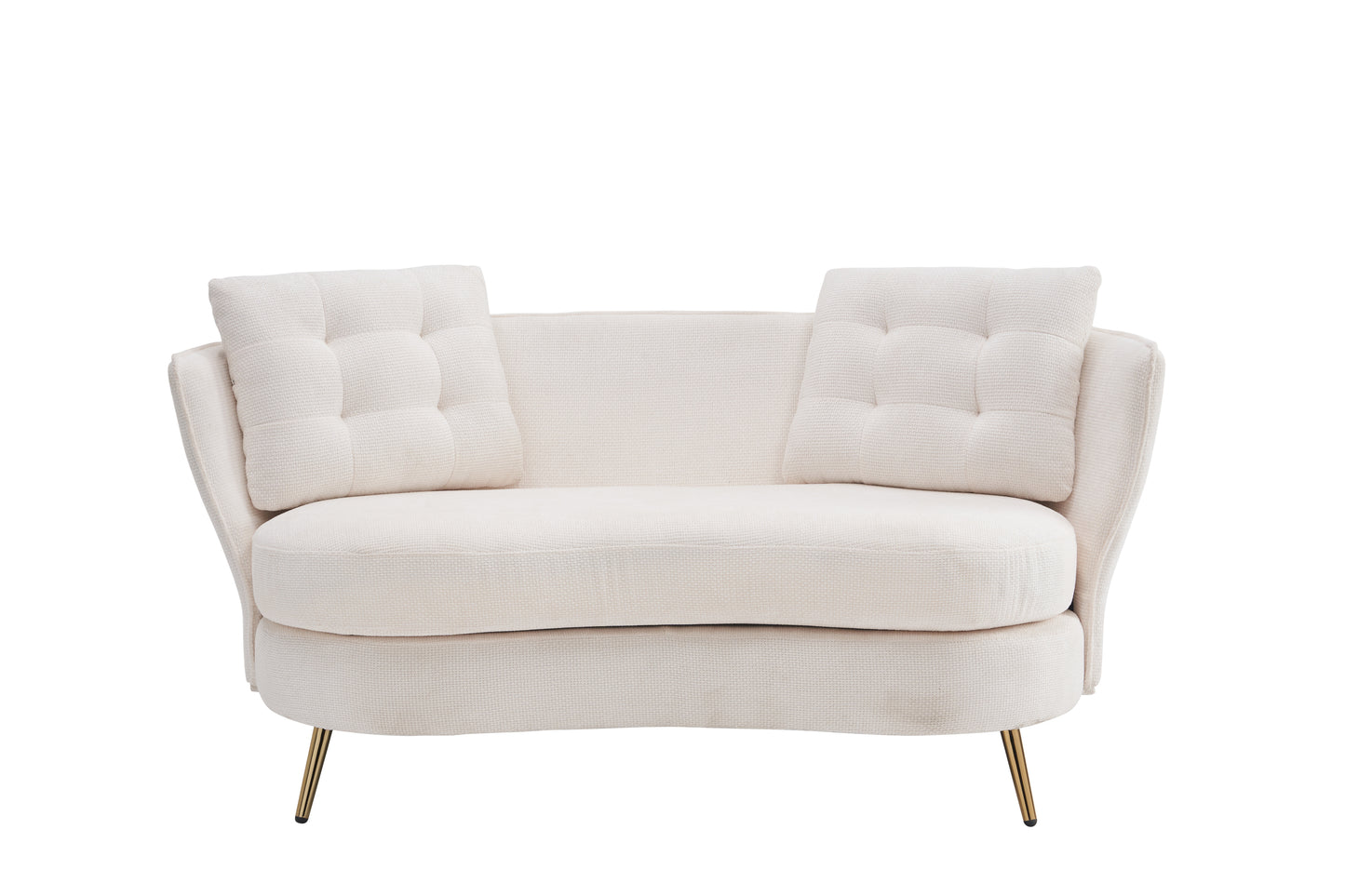 Polyester fiber Loveseat Sofa Upholstered Couch with Golden Metal Legs Club Two-Seat Sofa for Living Reading Room Bedroom Apartment Small Space Dorm,White.