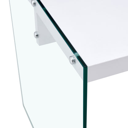 The top of the coffee table is made of MDF and white stickers, and the sides are clear tempered glass. The design is simple and elegant, and the structure is strong.