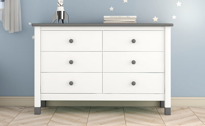 Wooden Storage Dresser with 6 Drawers,Storage Cabinet for kids Bedroom,White+Gray