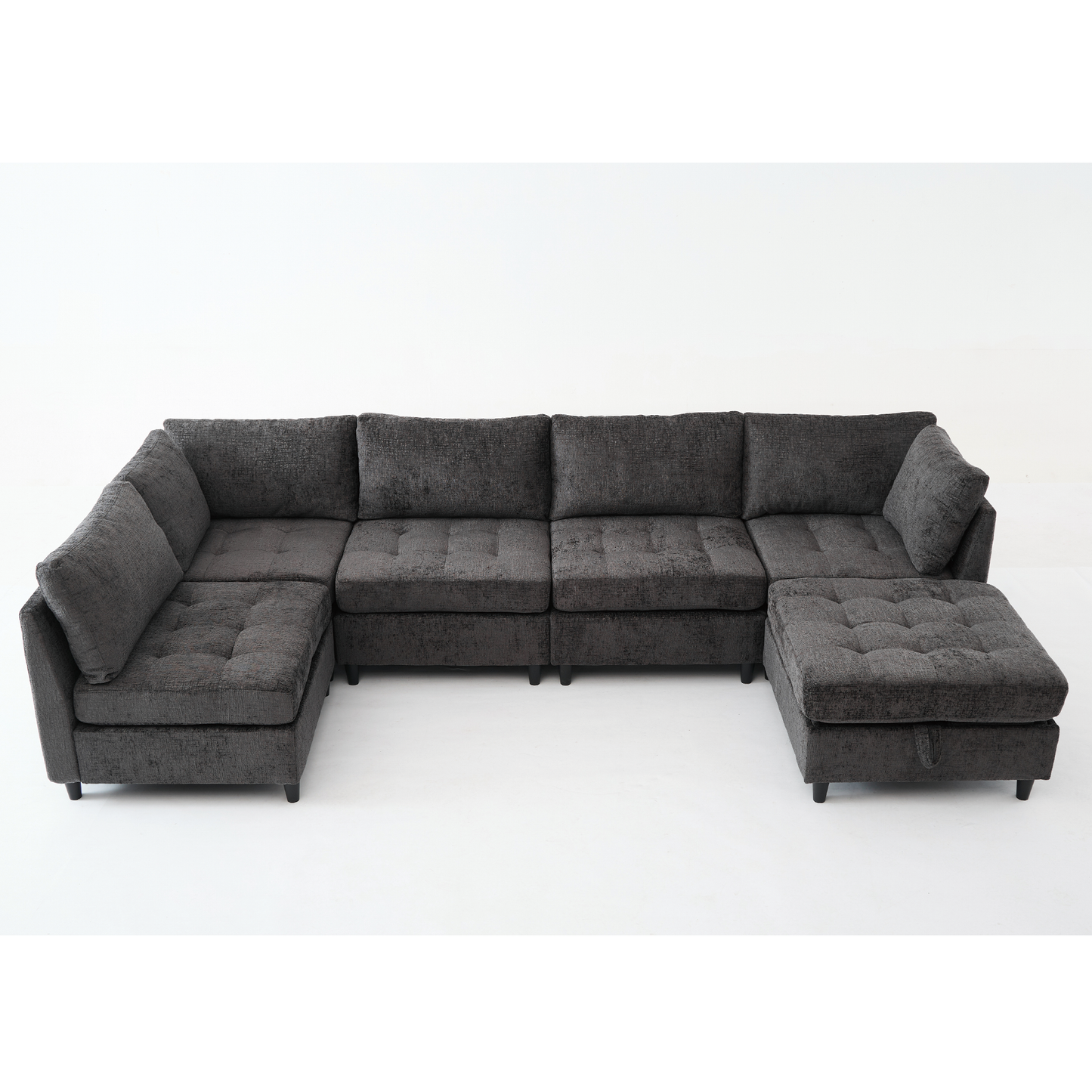 [NEW ARRIVED] [VIDEO PROVIDED]   Modular Sectional Couch with Storage Ottoman, U Shaped Sofa, Storage Ottoman,Minimalist ,Convertible Modular Sofa,Chenille ,Upholstered,6 Seat,Living Room,  Dark  Gray