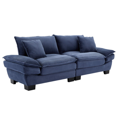 Corduroy Sofa Sleeper Couch Loveseat Sofa with Pillows Comfy Upholstered Deep Seat Sofa for Bedroom,Living Room,Apartment,Office,Dorm-Blue Corduroy