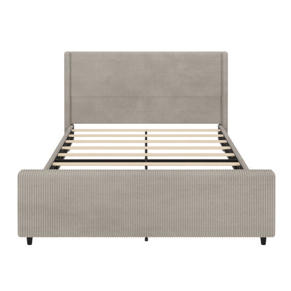 50.7'' High Headboard Corduroy Upholstered Bed Frame with Vertical Stripe Wingback and High Footboard No Box Spring Needed, king Size, Taupe