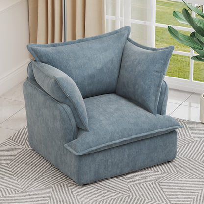 Chenille Armchair-Modern Accent Chair & Single Sofa Chair,Comfortable Seating for Living Room & Bedroom, Blue