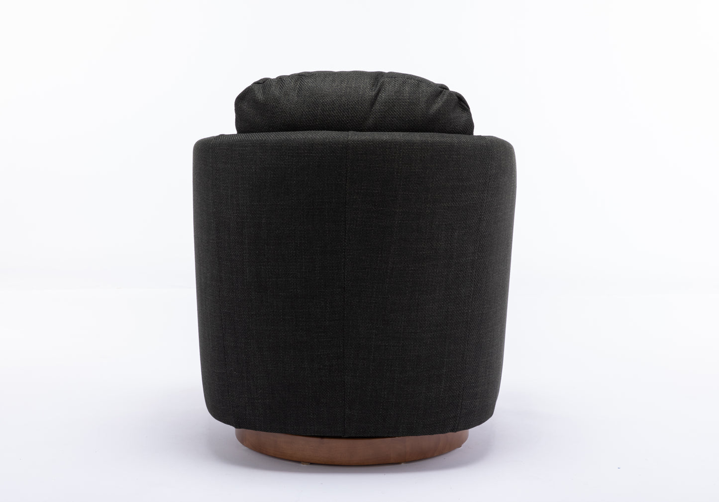 035-Linen Fabric Swivel Accent Chair With Soild Wood Round Brown Base Leg,Dark Gray