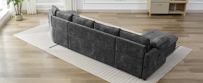 146.9" L-shaped Sofa Sectional Sofa Couch Pull-out Sofa Bed with a Movable Storage Ottoman, a Storage Chaise Lounge and Two USB Ports for Living Room, Grey