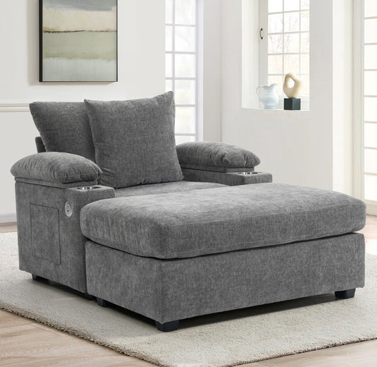 Modern Oversized Chair with Ottoman,Chenille Fabric Sofa Bed,Accent Chair Comfy Sofa with Cupholders and USB Charging Ports Chair for Living Room,Bedroom,Apartment