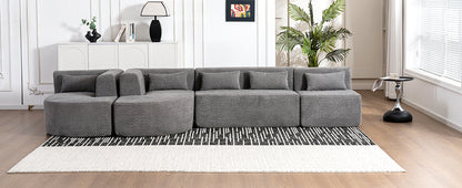 143.7" Upholstered Sofa Free-combined Sofa Couch with Two Chaise Lounge and Five Back Pillows for Living Room, Light Gray