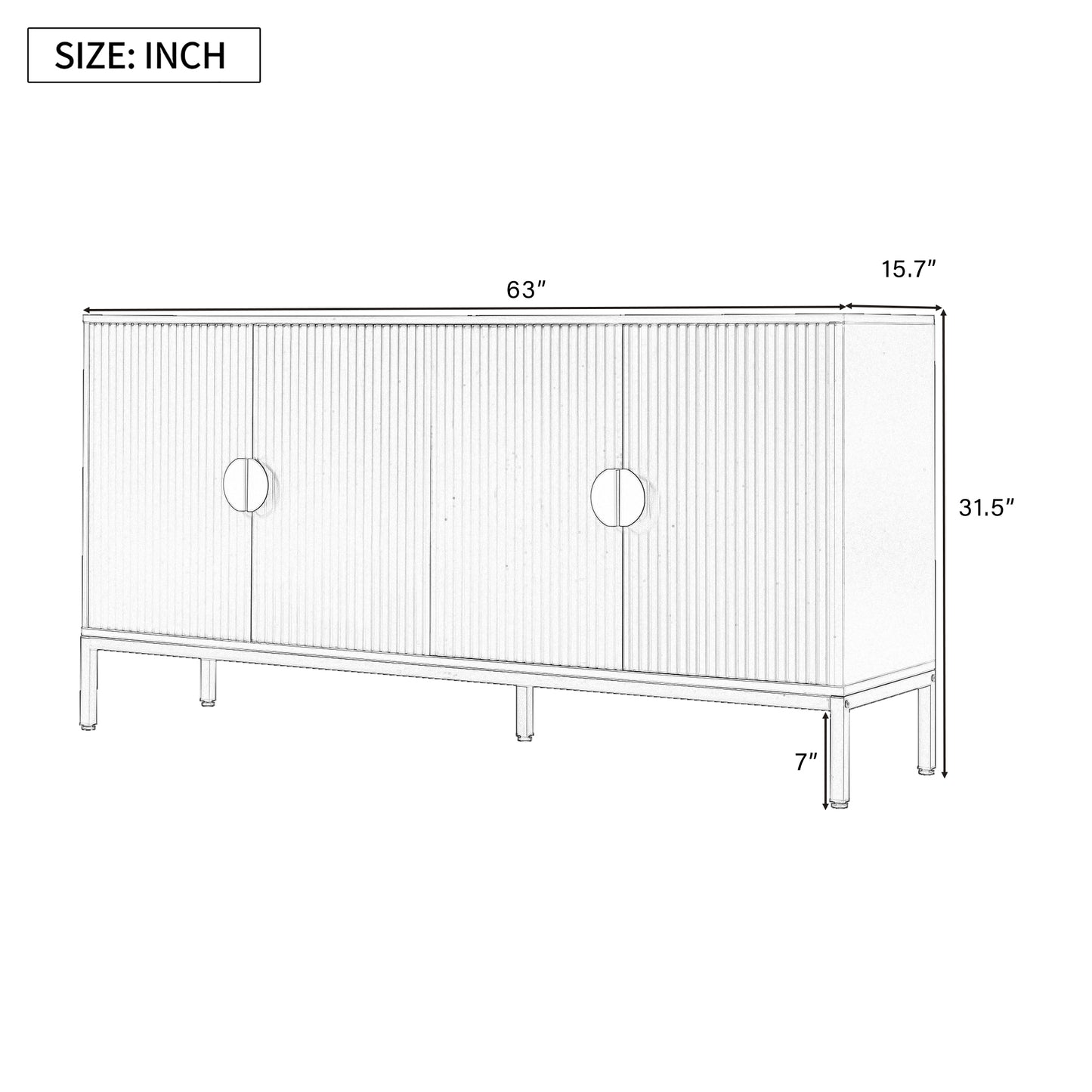 U_STYLE  Exquisite Vertical-Striped Four-Door Sideboard with Sturdy Metal Legs and Semi-Circular Handles, Suitable for Study, Entryway and Living Room