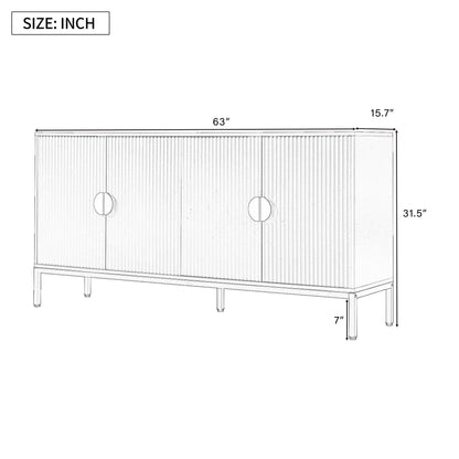 U_STYLE  Exquisite Vertical-Striped Four-Door Sideboard with Sturdy Metal Legs and Semi-Circular Handles, Suitable for Study, Entryway and Living Room