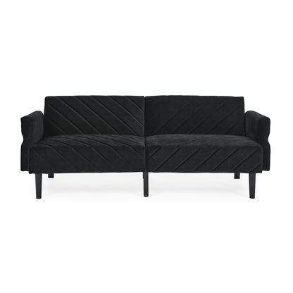 Velvet Futon Couch Convertible Folding Sofa Bed Tufted Couch with Adjustable Armrests for Apartment