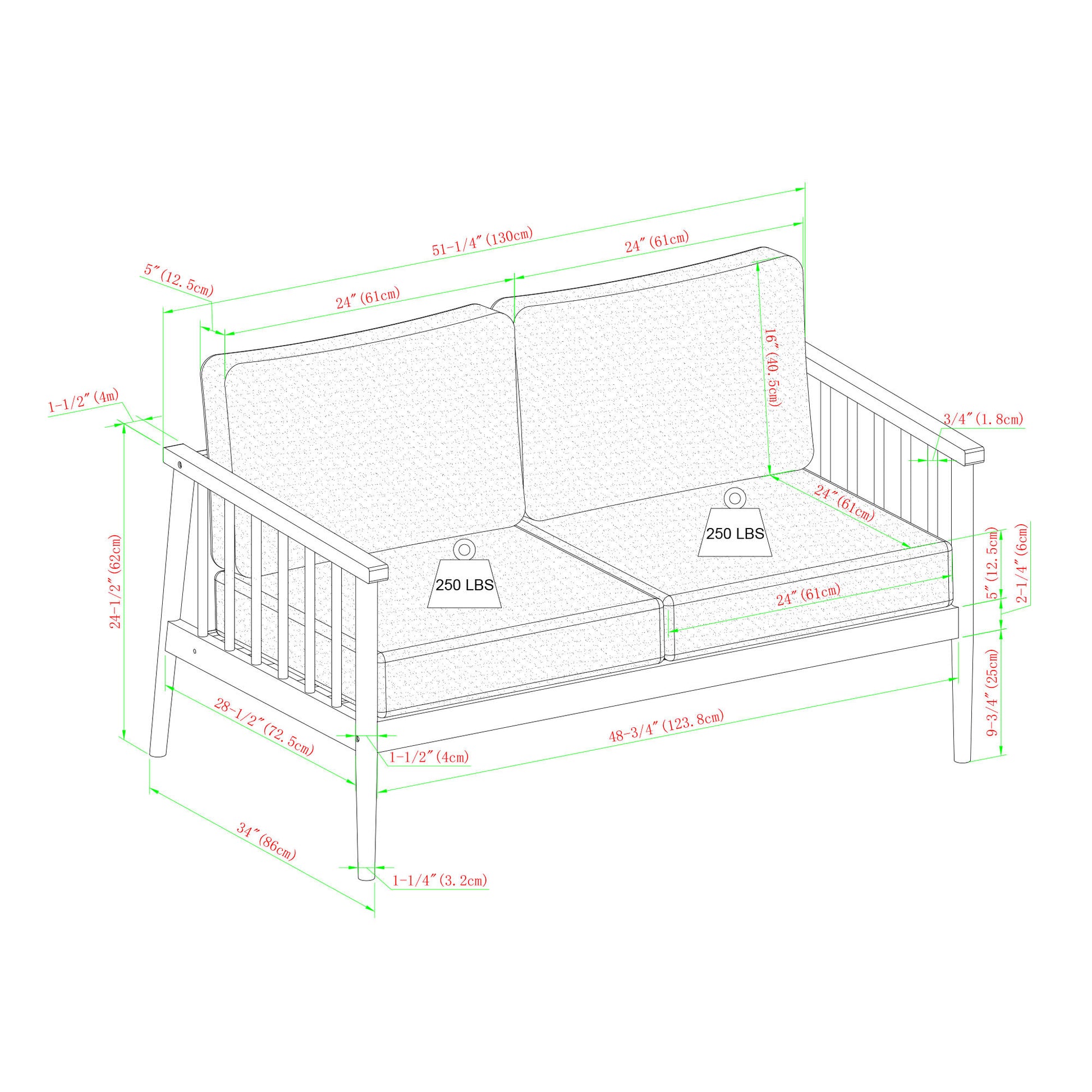 Contemporary Cushioned Eucalyptus Wood Patio Loveseat – Brown