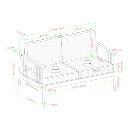 Contemporary Cushioned Eucalyptus Wood Patio Loveseat – Brown