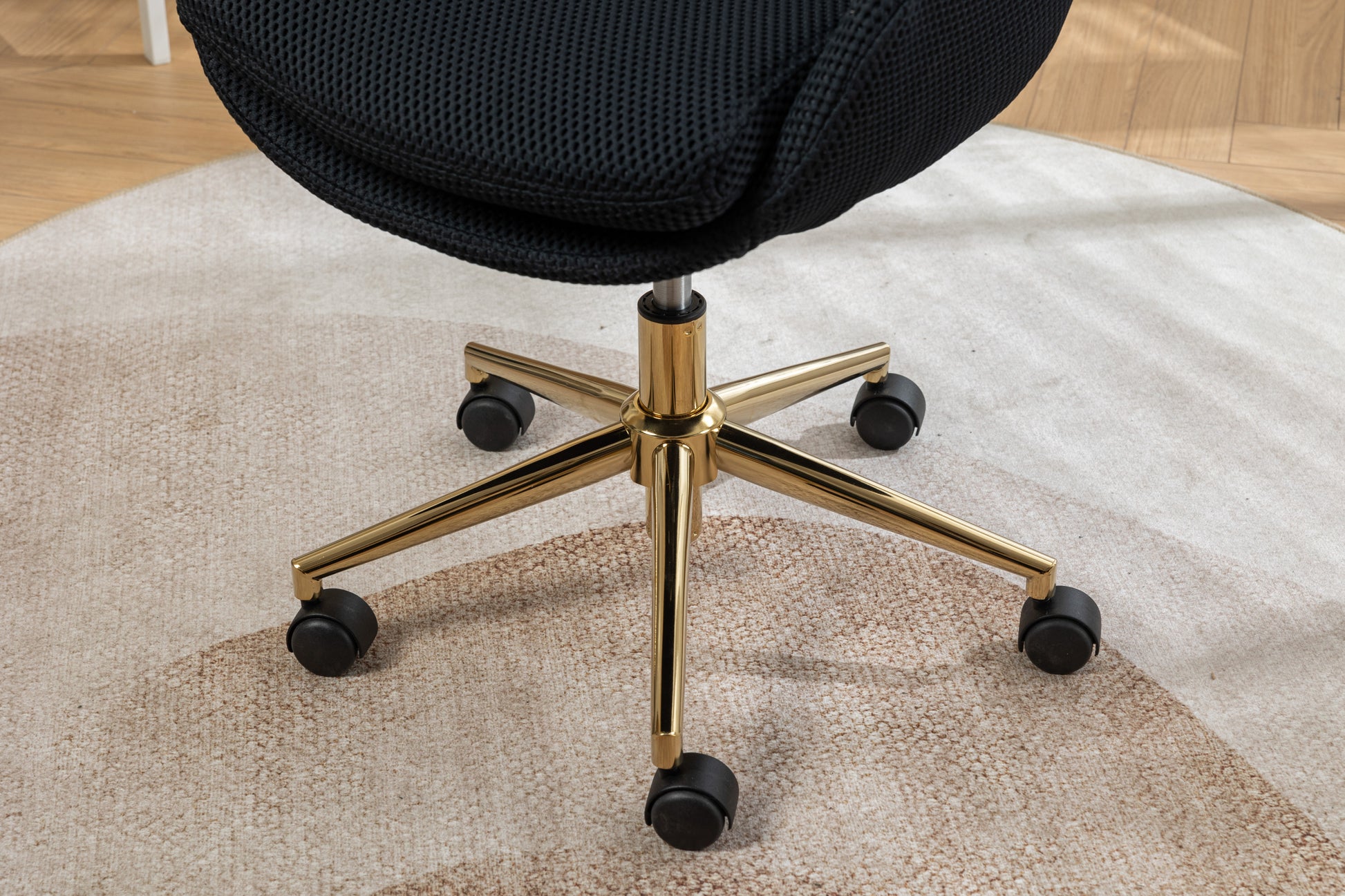 046-Mesh Fabric Home Office 360°Swivel Chair Adjustable Height With Gold Metal Base,Black