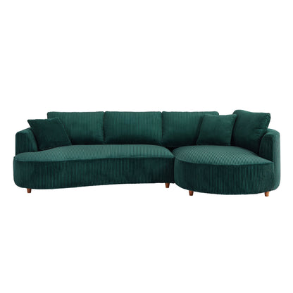 122.04 inch Corduroy Upholstered Sectional Sofa with Right Facing Chaise for Living Room Office Corner Corduroy Modern Sofa GREEN