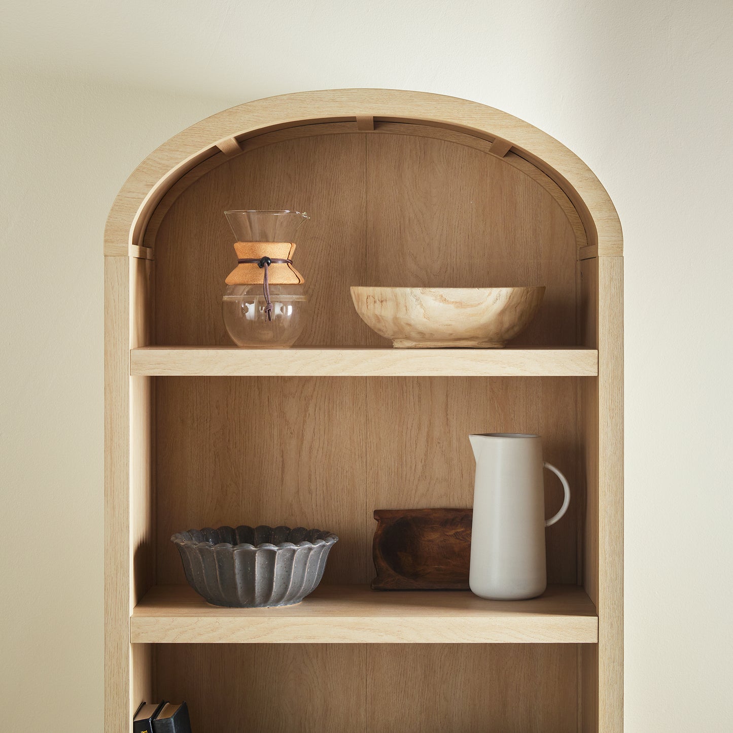 Modern 3 Shelf Open Arched Bookcase Cabinet Oak/Black