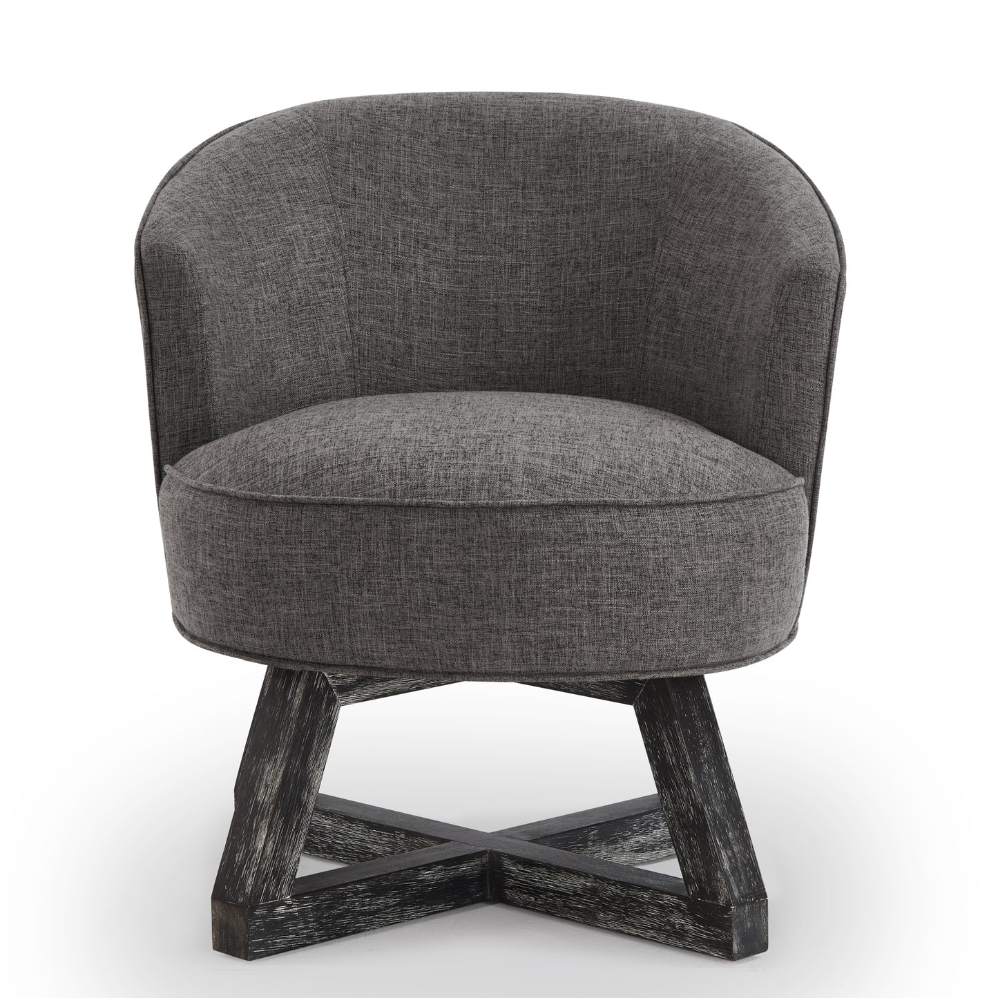 Swivel chair with cross-shaped wooden base,Lounge chair with solid wood legs, 360°freely Swivel chair ,  Classic linen Fabric for living room, bedroom, office, dresser -Dark Gray