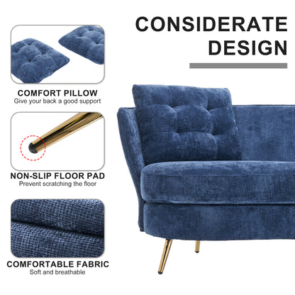 Polyester fiber Loveseat Sofa Upholstered Couch with Golden Metal Legs Club Two-Seat Sofa for Living Reading Room Bedroom Apartment Small Space Dorm,Blue