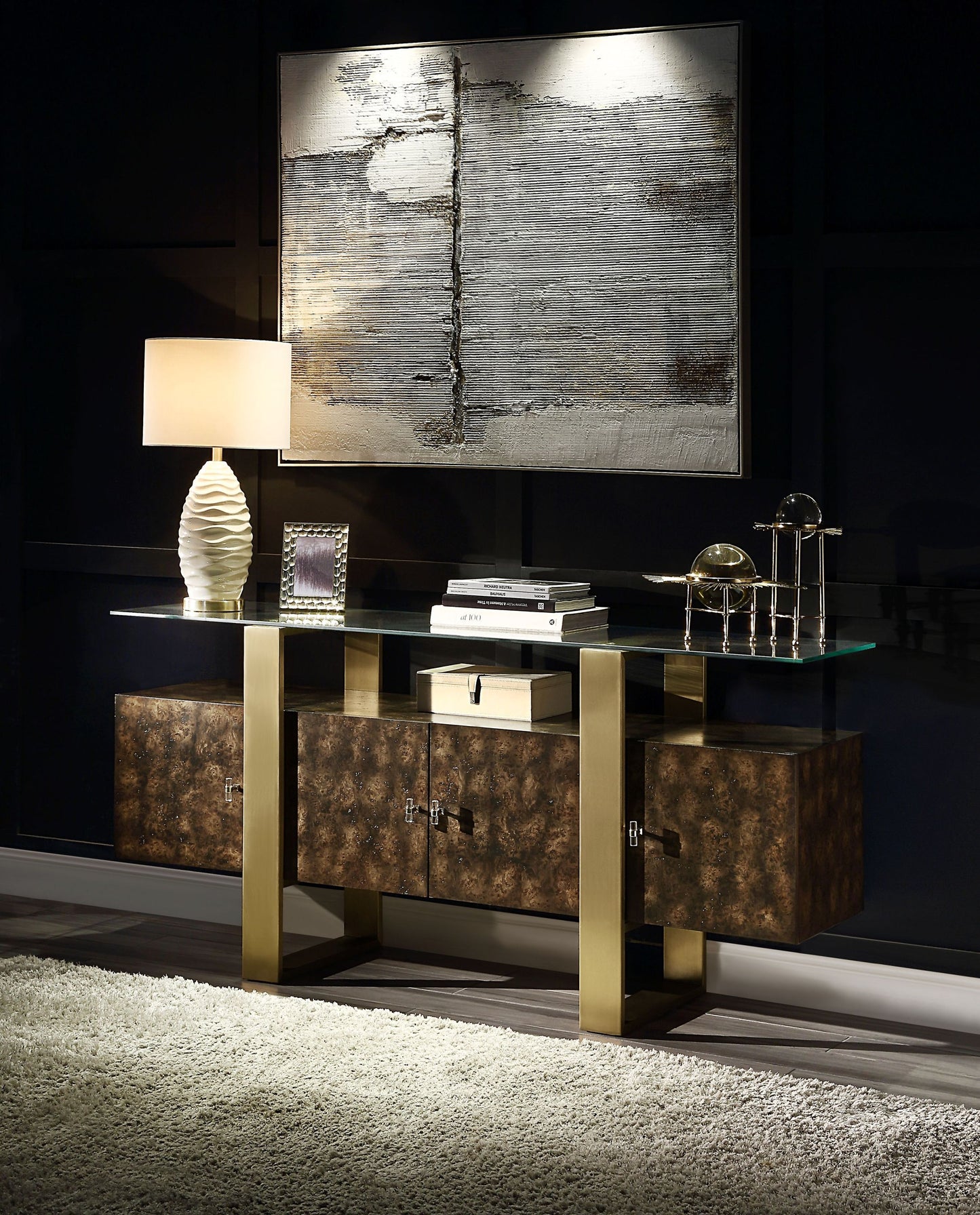 Mabyn Brass & Antique Brown Finish Console Cabinet