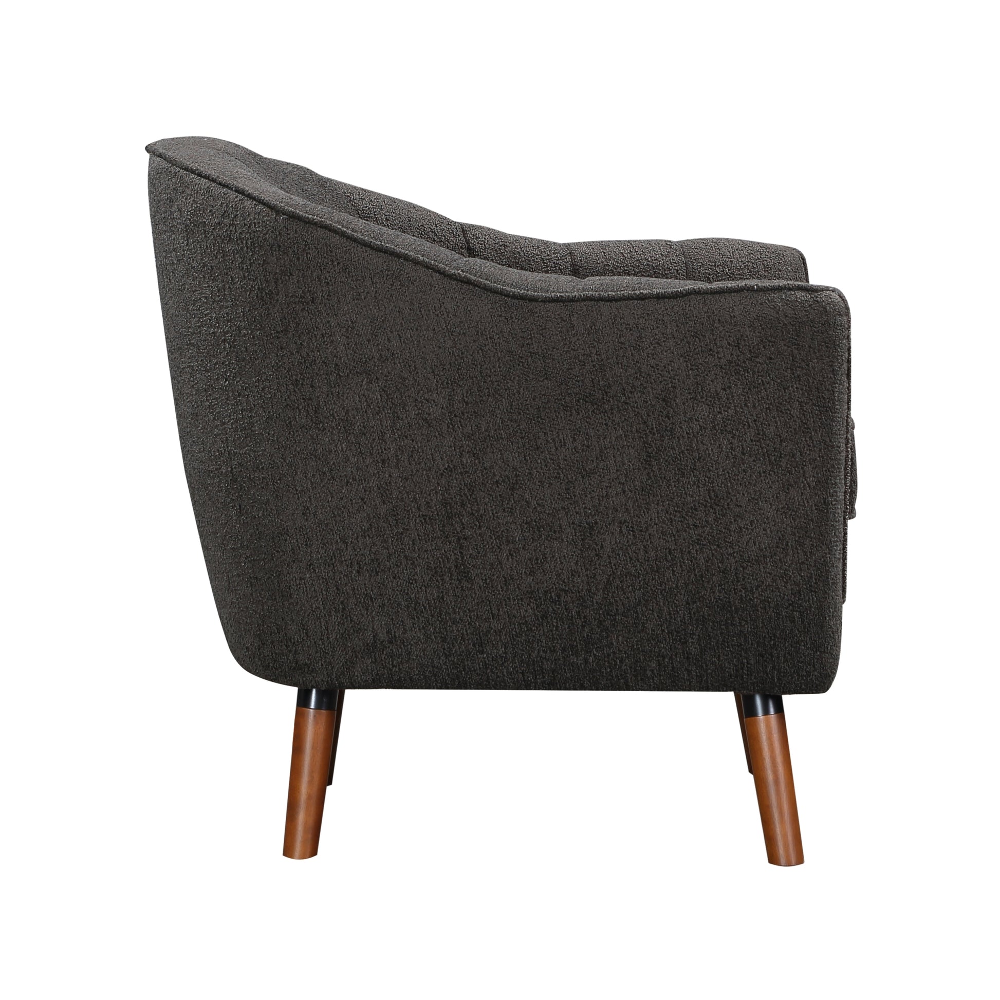 Mid-Century Modern Accent Chair 1pc Charcoal Hued Chenille Fabric Upholstered Channel Stitched Back Brown Legs Solid Wood Furniture