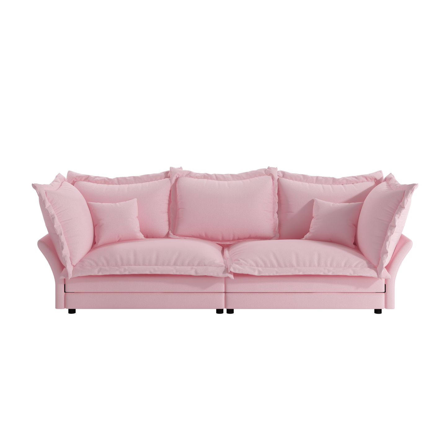 90.55" Modern Comfy Upholstered Sofa Cloud Couch, Deep Seat Couches with Multiple Large Soft Pillows,Convertible Deep Seat Chaise Longue for Living Room Bedroom,Apartment,Office,PINK