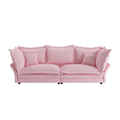 90.55" Modern Comfy Upholstered Sofa Cloud Couch, Deep Seat Couches with Multiple Large Soft Pillows,Convertible Deep Seat Chaise Longue for Living Room Bedroom,Apartment,Office,PINK