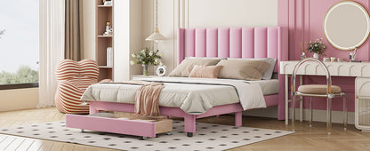 Full Size Storage Bed Velvet Upholstered Platform Bed with a Big Drawer - Pink(old sku:WF296850AAH)