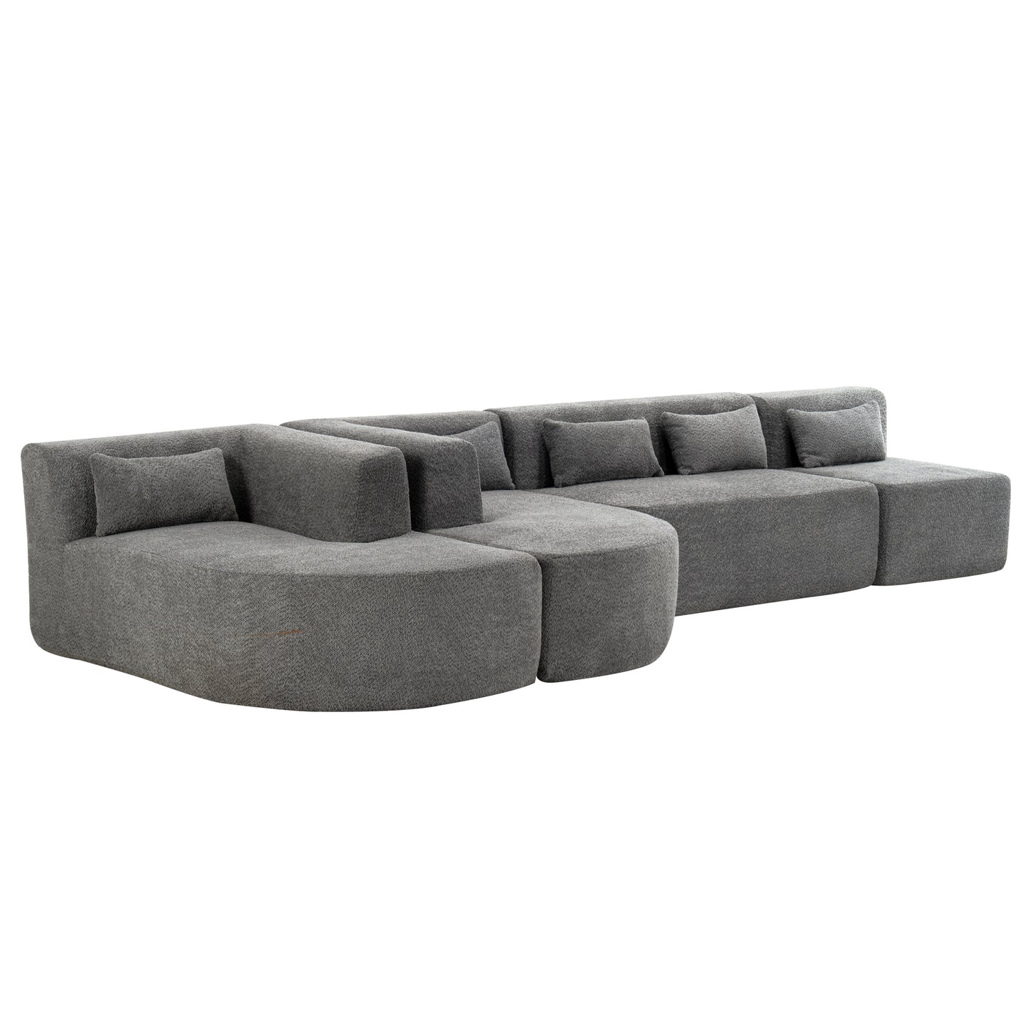 143.7" Upholstered Sofa Free-combined Sofa Couch with Two Chaise Lounge and Five Back Pillows for Living Room, Light Gray