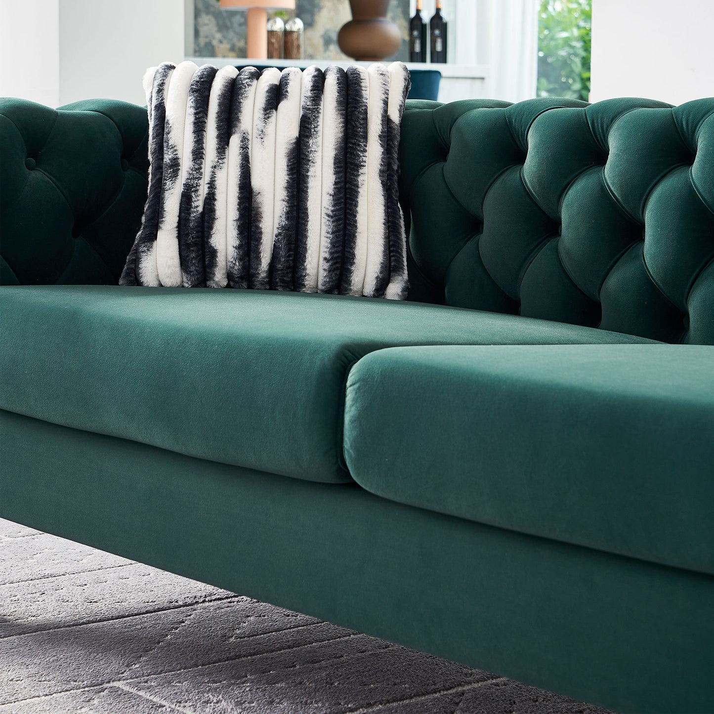 Chesterfield Modern Tufted Velvet Living Room Sofa, 84.25''W Couch,Green