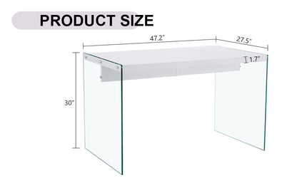 The top of the coffee table is made of MDF and white stickers, and the sides are clear tempered glass. The design is simple and elegant, and the structure is strong.