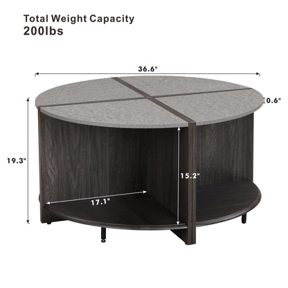 4 Piece of Industrial Round Coffee Table,Sturdy and Easy Assembly, 2-Tier with Storage for Living Room, Garden, gray