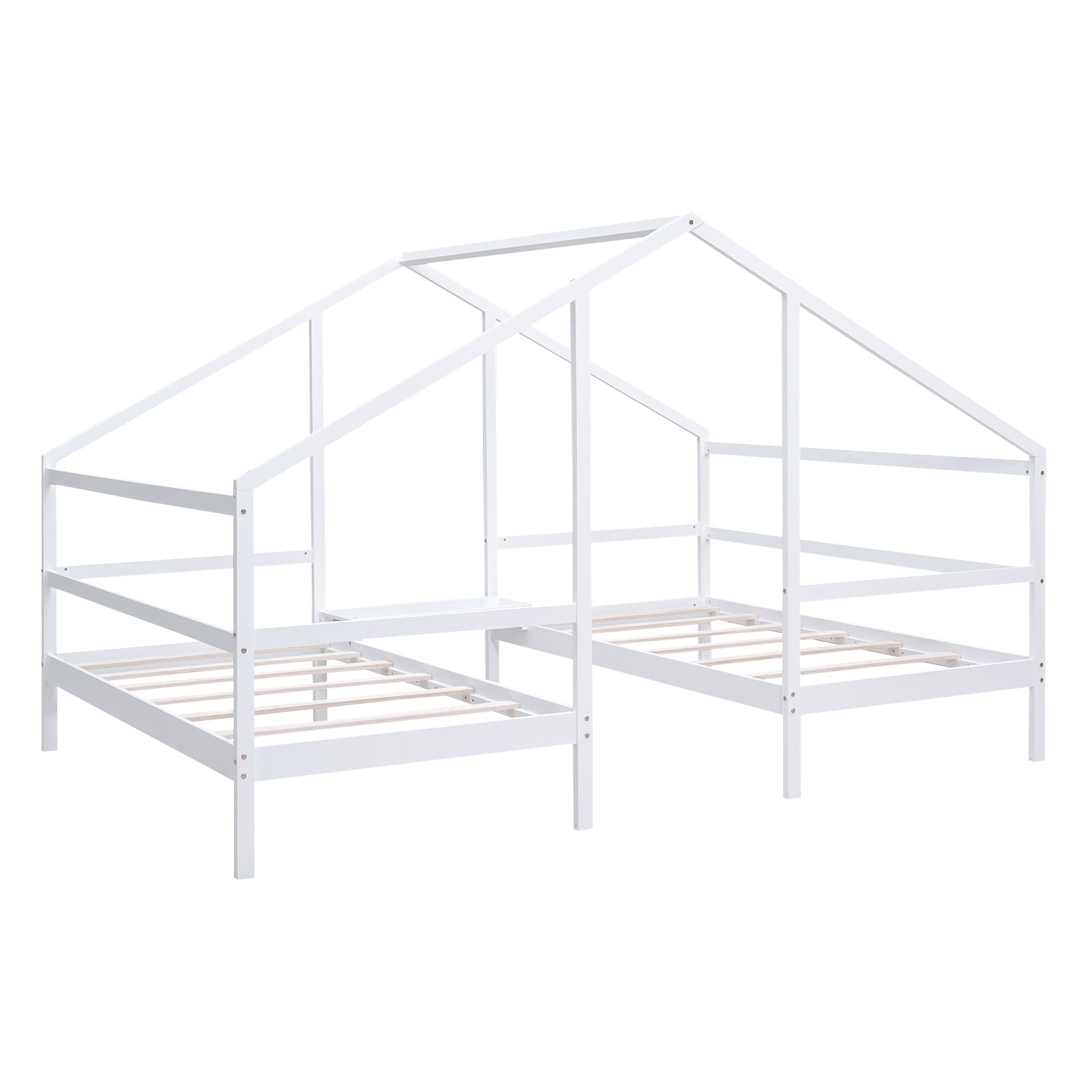 Double Twin Size Triangular House Beds with Built-in Table,White(Old SKU:WF286895AAK)