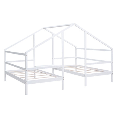 Double Twin Size Triangular House Beds with Built-in Table,White(Old SKU:WF286895AAK)