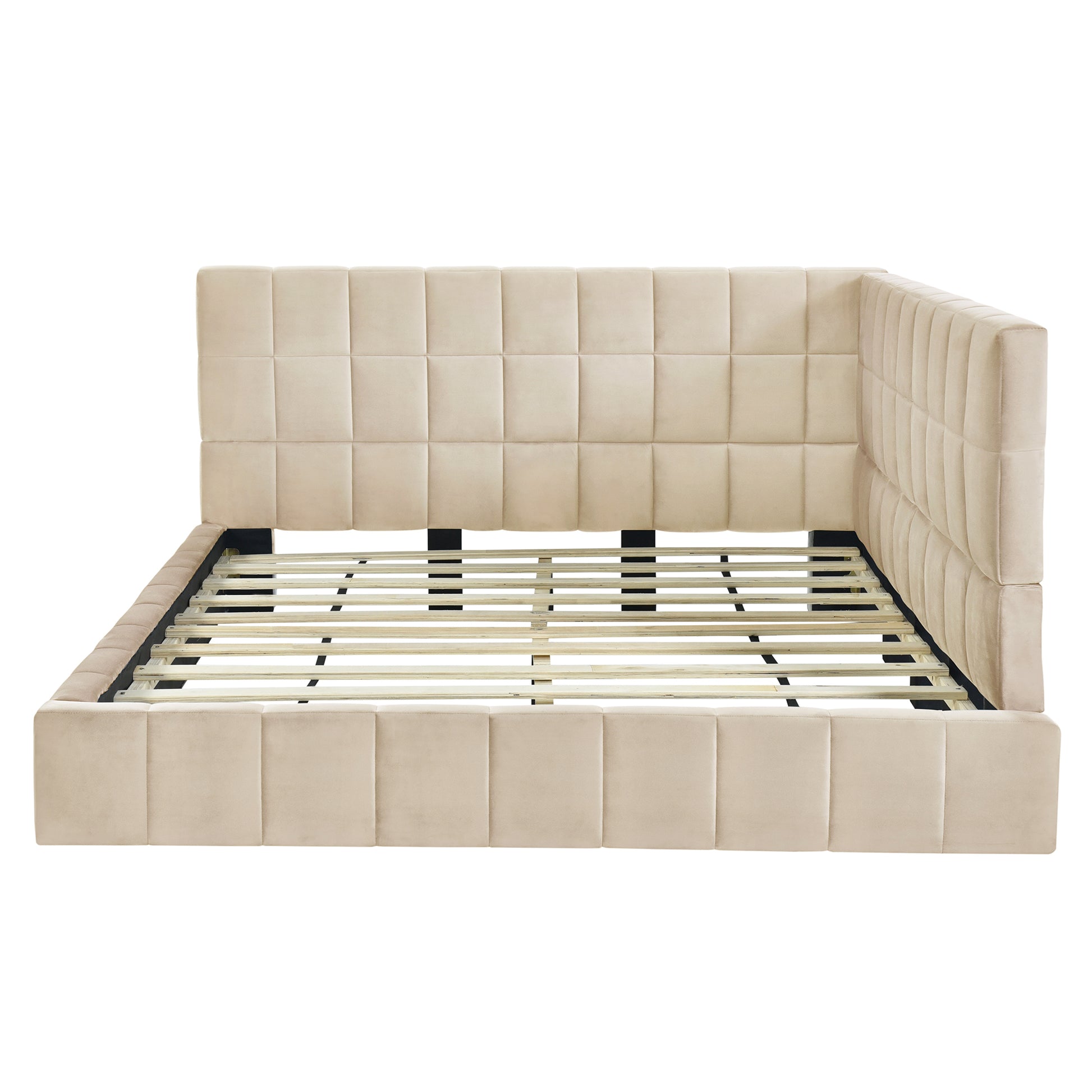 Full Size Upholstered Daybed/Sofa Bed Frame-Beige, Velvet