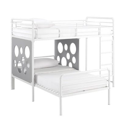 Modern Geo Cutout Colorful Twin L-Shaped Bunk Bed – White / Cool Grey