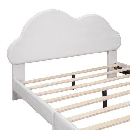 Full size Upholstered Cloud-Shape Bed ,Velvet Platform Bed with Headboard,No Box-spring Needed,Beige