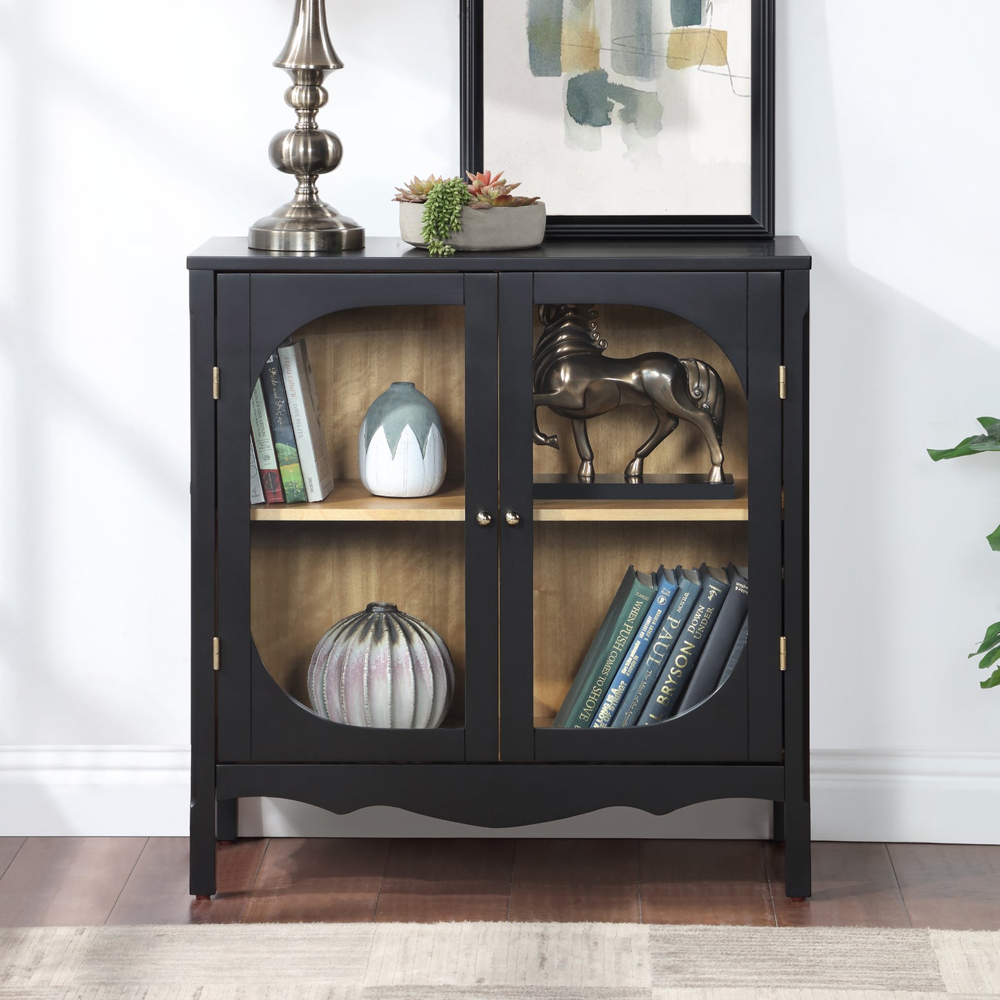 Storage Cabinet,Sideboard Buffet Cabinet,display cabinet with 2 Tempered Glass Doors, Adjustable Shelves, for Home Office, Living Room, Bedroom,Black