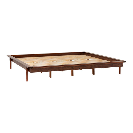 Mid-Century Modern Solid Wood King Platform Bed Frame - Walnut