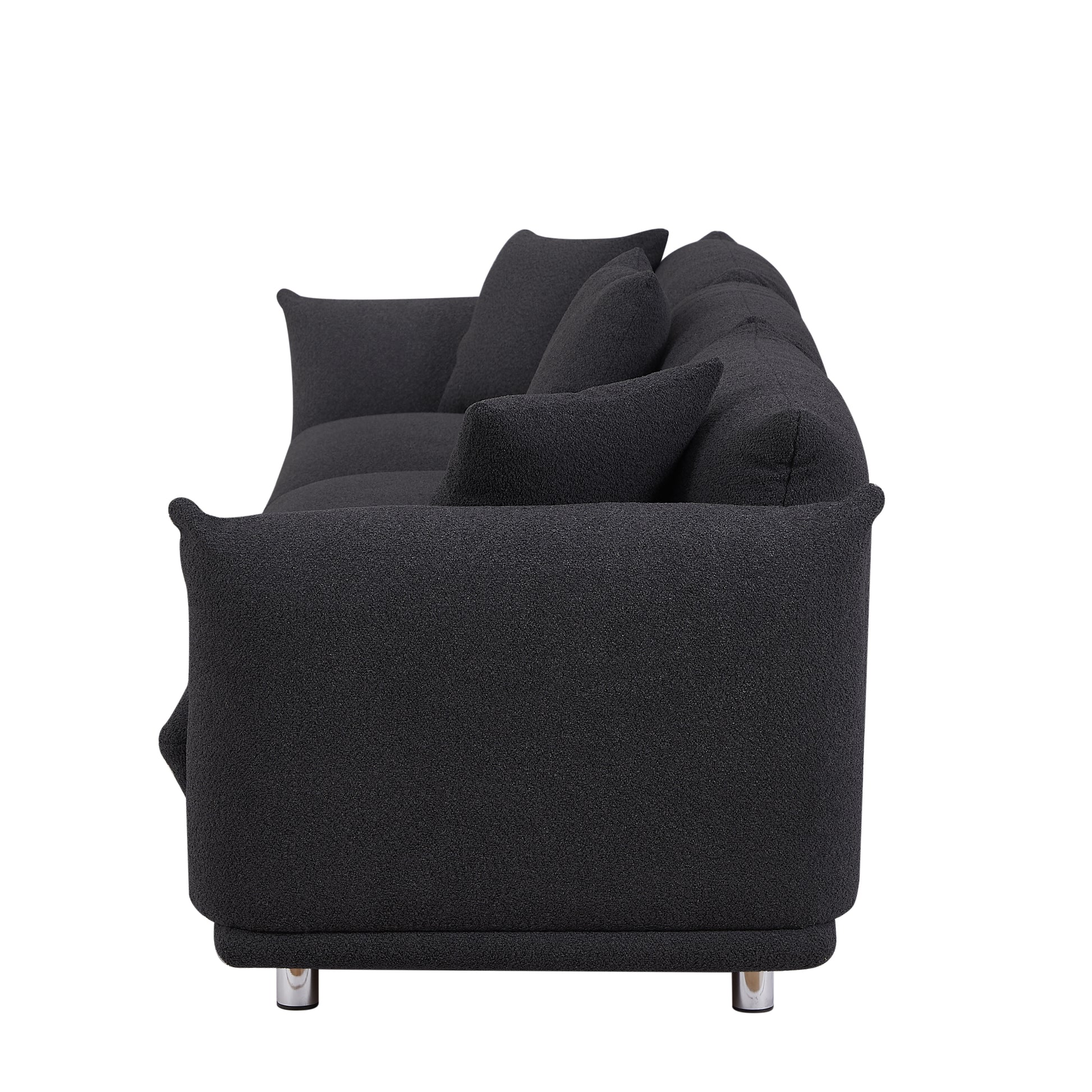 Originality Shapes Black Lambswool Sherpa 4 Seater Sofa With Metal Legs, Solid Wood Frame Couch with 3 Pillows, Linear and Modular Version Design, Possibility Combined Armchair Current Style