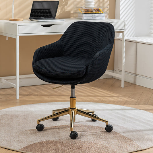 046-Mesh Fabric Home Office 360°Swivel Chair Adjustable Height With Gold Metal Base,Black