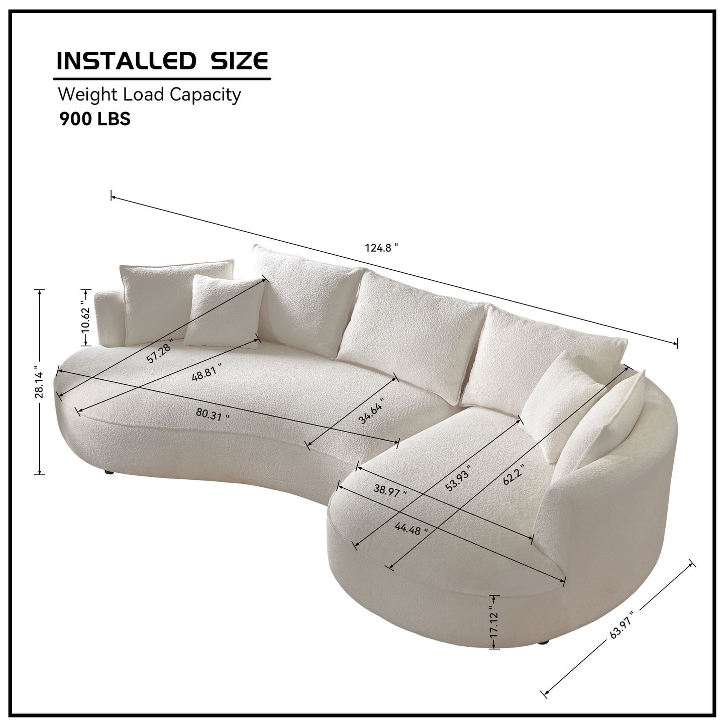 Boucle Curved Sofa Modern Cloud Couch for Living Room Luxury 3-Seat Sectional Sofa Couch for Home Apartment Office BEIGE