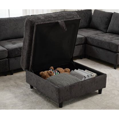 [NEW ARRIVED] [VIDEO PROVIDED]   Modular Sectional Couch with Storage Ottoman, U Shaped Sofa, Storage Ottoman,Minimalist ,Convertible Modular Sofa,Chenille ,Upholstered,6 Seat,Living Room,  Dark  Gray