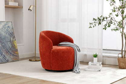 Chenille Fabric Swivel Accent Armchair Barrel Chair With Black Powder Coating Metal Ring,Orange